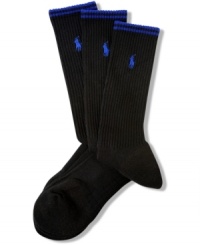 A three pack of colorful comfort and style to get you the most from your workout or walkabout with these socks from Polo Ralph Lauren. A three pack of colorful comfort and style to get you the most from your workout or walkabout with these socks from Polo Ralph Lauren.