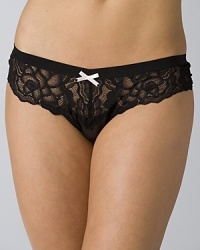 A rose lace and mesh thong with bow detail. Cotton gusset. Style #722607 A rose lace and mesh thong with bow detail. Cotton gusset. Style #722607