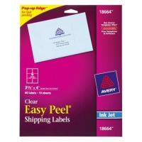 Avery Easy Peel Clear Shipping Labels for Inkjet Printers, 3.3 x 4-Inches, Pack of 60 (18664) Avery Easy Peel Clear Shipping Labels for Inkjet Printers, 3.3 x 4-Inches, Pack of 60 (18664)