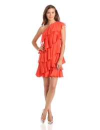 Halston Heritage Women's One-Shoulder Tiered Dress, Tangelo, 8 Halston Heritage Women's One-Shoulder Tiered Dress, Tangelo, 8
