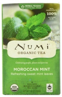 Numi Organic Tea Moroccan Mint, Full Leaf Herbal Teasan, Caffeine Free, 18-Count Tea Bags (Pack of 3)