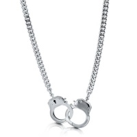 Silvertone Bold Openable Handcuffs Necklace With Curb Chain