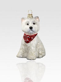 A celebration of Poland's time-honored glassmaking tradition, this charming pup, complete with bandana, is lovingly crafted by skilled artisans. Hand-painted glass Each ornament takes 7-10 days to complete Arrives in gift box ideal for giving or storing 2W X 3H X 1½D Handmade in Poland A celebration of Poland's time-honored glassmaking tradition, this charming pup, complete with bandana, is lovingly crafted by skilled artisans. Hand-painted glass Each ornament takes 7-10 days to complete Arrives in gift box ideal for giving or storing 2W X 3H X 1½D Handmade in Poland