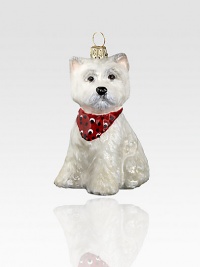 A celebration of Poland's time-honored glassmaking tradition, this charming pup, complete with bandana, is lovingly crafted by skilled artisans. Hand-painted glass Each ornament takes 7-10 days to complete Arrives in gift box ideal for giving or storing 2W X 3H X 1½D Handmade in Poland 