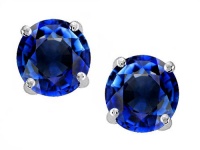 Original Star K(tm) Round 7mm Created Sapphire Earring Studs in .925 Sterling Silver