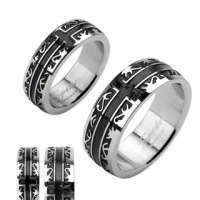 STR-0028 Stainless Steel Black IP Tribal with a Cross Ring; Comes With Free Gift Box STR-0028 Stainless Steel Black IP Tribal with a Cross Ring; Comes With Free Gift Box