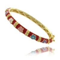Lily Nily 18k Gold Overlay Red Enamel Multi Colored Flower Design Children's Bangle Lily Nily 18k Gold Overlay Red Enamel Multi Colored Flower Design Children's Bangle