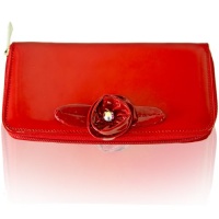 Renato Angi Italian Designer Red Leather Swarovski Rose Wallet Clutch Purse Bag Renato Angi Italian Designer Red Leather Swarovski Rose Wallet Clutch Purse Bag