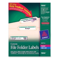 Avery® Green File Folder Labels for Laser and Inkjet Printers with TrueBlock(TM) Technology, 2/3 inches x 3-7/16 inches, Box of 1500 (5866) Avery® Green File Folder Labels for Laser and Inkjet Printers with TrueBlock(TM) Technology, 2/3 inches x 3-7/16 inches, Box of 1500 (5866)