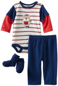 Bon Bebe Baby-boys Newborn Lil Champ 3 Piece Pant Set, Blue/Red/Off-White, 6-9 Months