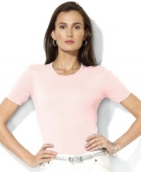 Crafted from soft, fine-ribbed cotton, this petite classic crewneck tee from Lauren by Ralph Lauren exudes iconic style with Ralph Lauren's signature LRL monogram at the chest. Crafted from soft, fine-ribbed cotton, this petite classic crewneck tee from Lauren by Ralph Lauren exudes iconic style with Ralph Lauren's signature LRL monogram at the chest.