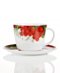 Charter Club's Red Berry cup and saucer make every day of the season feel like a celebration in easy-care porcelain bursting with the vibrant botanicals of Christmas. Charter Club's Red Berry cup and saucer make every day of the season feel like a celebration in easy-care porcelain bursting with the vibrant botanicals of Christmas.