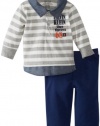 Calvin Klein Baby-Boys Newborn Polo Stripes Top With Pants, Gray, 6-9 Months