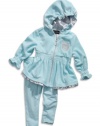 GUESS Kids Girls Baby Girl Velour Two-Piece Set (12-24m), AQUA (18M)