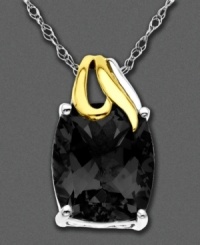 Black is always in style. This gorgeous pendant features onyx (12/10 mm) set in 14k gold and sterling silver. Approximate length: 18 inches. Approximate drop: 3/4 inch. Black is always in style. This gorgeous pendant features onyx (12/10 mm) set in 14k gold and sterling silver. Approximate length: 18 inches. Approximate drop: 3/4 inch.