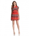 BCBGeneration Women's Shirred Neck Dress, Bright Red Combo, Large
