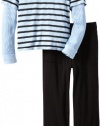 Splendid Littles Boys 2-7 Toddler-Black Venice Stripe Twofer Crew Pant Set, Sky, 5/6