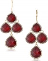 Anne Klein Merry and Bright Gold-Tone, Ruby Red and Pave Leverback Drop Earrings