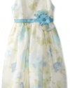 Jayne Copeland Girls 7-16 Floral Watercolor Print Dress With Flower Detail, Light Blue, 7