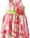 Jayne Copeland Girls 2-6X Watercolor Floral Print Dress With Ruffles, Pink, 5