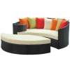 LexMod Taiji Outdoor Wicker Patio Daybed with Ottoman in Espresso with Multi Colored Cushions