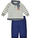 Calvin Klein Baby-Boys Infant Polo Stripes Top With Navy Pant, Gray, 18 Months