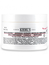 Close Shavers Squadron Ultimate Brushless Shave Cream. This rich, moisturizing cream preparation provides an extra close shave and leaves skin soft and smooth. Menthol and camphor provides the most comfortable, cool shaving experience. 8 oz. jar. Close Shavers Squadron Ultimate Brushless Shave Cream. This rich, moisturizing cream preparation provides an extra close shave and leaves skin soft and smooth. Menthol and camphor provides the most comfortable, cool shaving experience. 8 oz. jar.
