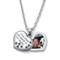 Silvertone Metal Heart-Shaped Dog Paw Prints Photo Drop Pendant and Necklace Chain 28 Silvertone Metal Heart-Shaped Dog Paw Prints Photo Drop Pendant and Necklace Chain 28