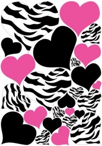 Zebra Print, Black and Hot Pink Heart Wall Stickers,decals, Graphics Zebra Print, Black and Hot Pink Heart Wall Stickers,decals, Graphics