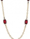 Anne Klein Estate Gold-Tone, Ruby Red and Pave Stations Strand Necklace