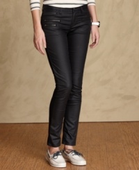 Tommy Hilfiger's coated skinny jeans offer the right amount of edge to your wardrobe. Pair them a striped shirt and preppy flats for a balanced ensemble. Tommy Hilfiger's coated skinny jeans offer the right amount of edge to your wardrobe. Pair them a striped shirt and preppy flats for a balanced ensemble.