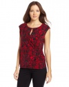 Calvin Klein Women's Printed Key Hole Cap Sleeve Top