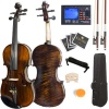 Mendini 4/4 MV500+92D Flamed 1-Piece Back Solid Wood Violin with Case, Tuner, Shoulder Rest, Bow, Rosin, Bridge and Strings - Full Size