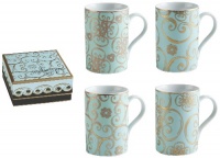 Rosanna Arabesque Assorted Designs Mugs, 24K Gold Accents, Set of 4 Rosanna Arabesque Assorted Designs Mugs, 24K Gold Accents, Set of 4