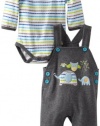 ABSORBA Baby-Boys Newborn Elephant Overall Set, Grey, 3-6 Months