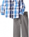 Peanut Buttons Boys 2-7 Toddler Plaid Shirt Set, Blue, 4T
