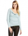 Three Dots Women's 1X1 Long Sleeve Cowl Neck Top