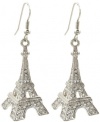 Glamorous Silver Tone Sparkling Crystal 3D Eiffel Tower Paris France Theme Dangle Earrings - Crystals on All 4 Sides!