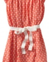 Blush by Us Angels Girls 7-16 Pop Dot Chiffon Dress With Ribbon, Coral, 16