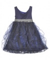 Navy-Blue Vertical Organza Ruffles Dress BL3FV,Bonnie Jean Little Girls Special Occasion Flower Girl Party Dress