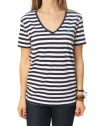 Polo Ralph Lauren Women's Cotton V-Neck Striped Shirt-Navy/White-XL