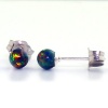 4mm Black Australian Opal Ball Stud Post Earrings Solid 925 Sterling Silver, Aurora