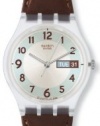 Swatch Men's CORE COLLECTION GE704 Brown Leather Quartz Watch with White Dial