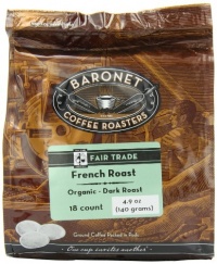 Baronet Coffee Fair Trade Organic French Roast Dark Roast (140 g), 18-Count Coffee Pods (Pack of 3) Baronet Coffee Fair Trade Organic French Roast Dark Roast (140 g), 18-Count Coffee Pods (Pack of 3)