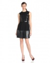 Rachel Roy Collection Women's Stretch Bonded-Leather Flare Embroidered Dress