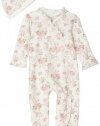 Little Me Cabbage Rose Footie, White Floral, 9 Months