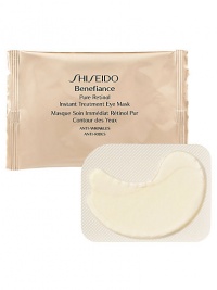 Concentrated under-eye treatment sheet mask developed with Shiseido exclusive Pure Liquid Retinol Delivery System, to visibly improve fine lines, crow's feet and uneven texture in just 15 minutes. Formulated with Ginseng Extract and Vitamin C derivative to effectively improve the appearance of dark circles and dullness. May be used around lips for exceptional smoothing benefits. Use 2-3 times a week after cleansing and balancing. Follow with sun protection when used during the day. Concentrated under-eye treatment sheet mask developed with Shiseido exclusive Pure Liquid Retinol Delivery System, to visibly improve fine lines, crow's feet and uneven texture in just 15 minutes. Formulated with Ginseng Extract and Vitamin C derivative to effectively improve the appearance of dark circles and dullness. May be used around lips for exceptional smoothing benefits. Use 2-3 times a week after cleansing and balancing. Follow with sun protection when used during the day.