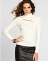 GUESS Women's Long-Sleeve Mock Neck Cutout Top, MILK (MEDIUM)