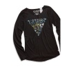 GUESS Kids Girls big girl long-sleeve studded glitter top, BLACK (14)