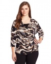 Calvin Klein Women's Plus-Size 3/4 Sleeve Wrap Top with Hardware